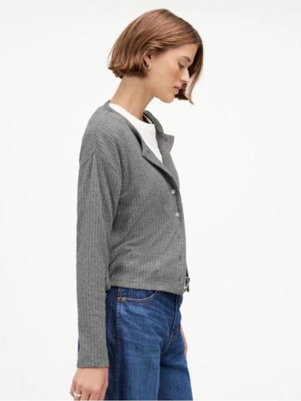 Madewell Gray Ribbed Button-Front Cardigan - Picture 2 of 4